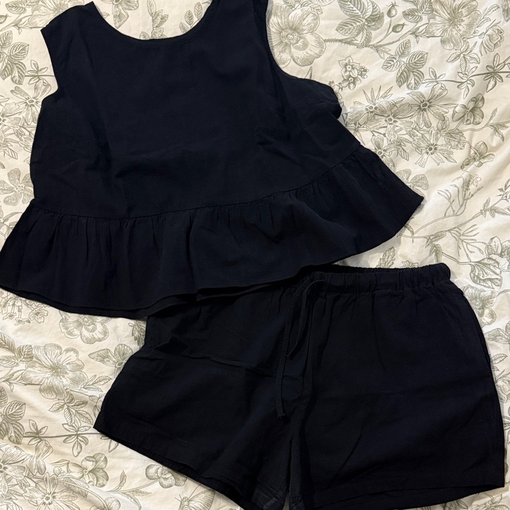 Black Linen Top and Shorts Set